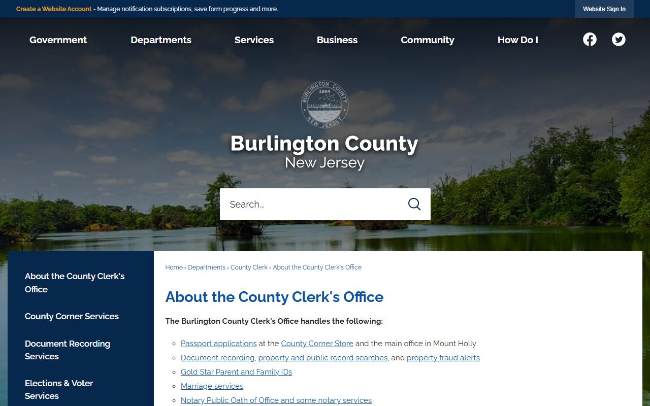 About the Burlington County Clerk's Office page for land records