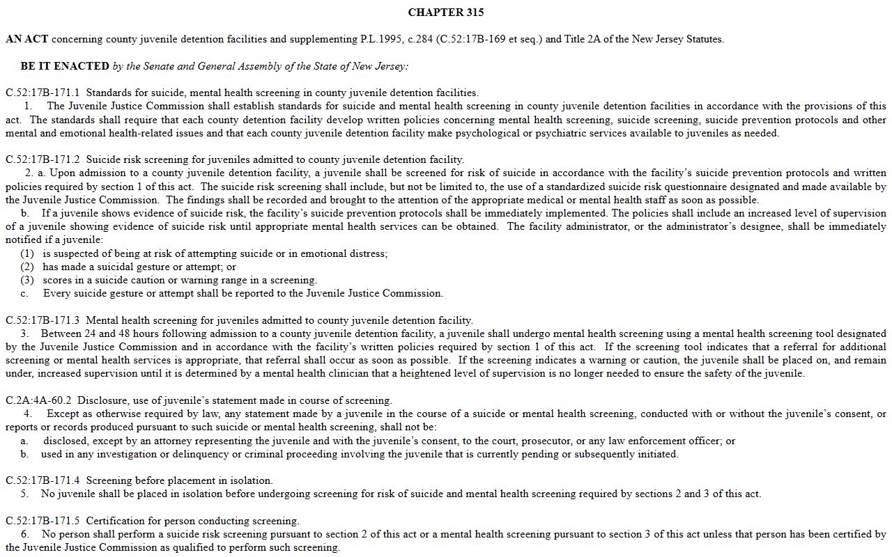 New Jersey juvenile mental-health confidentiality law for Burlington County