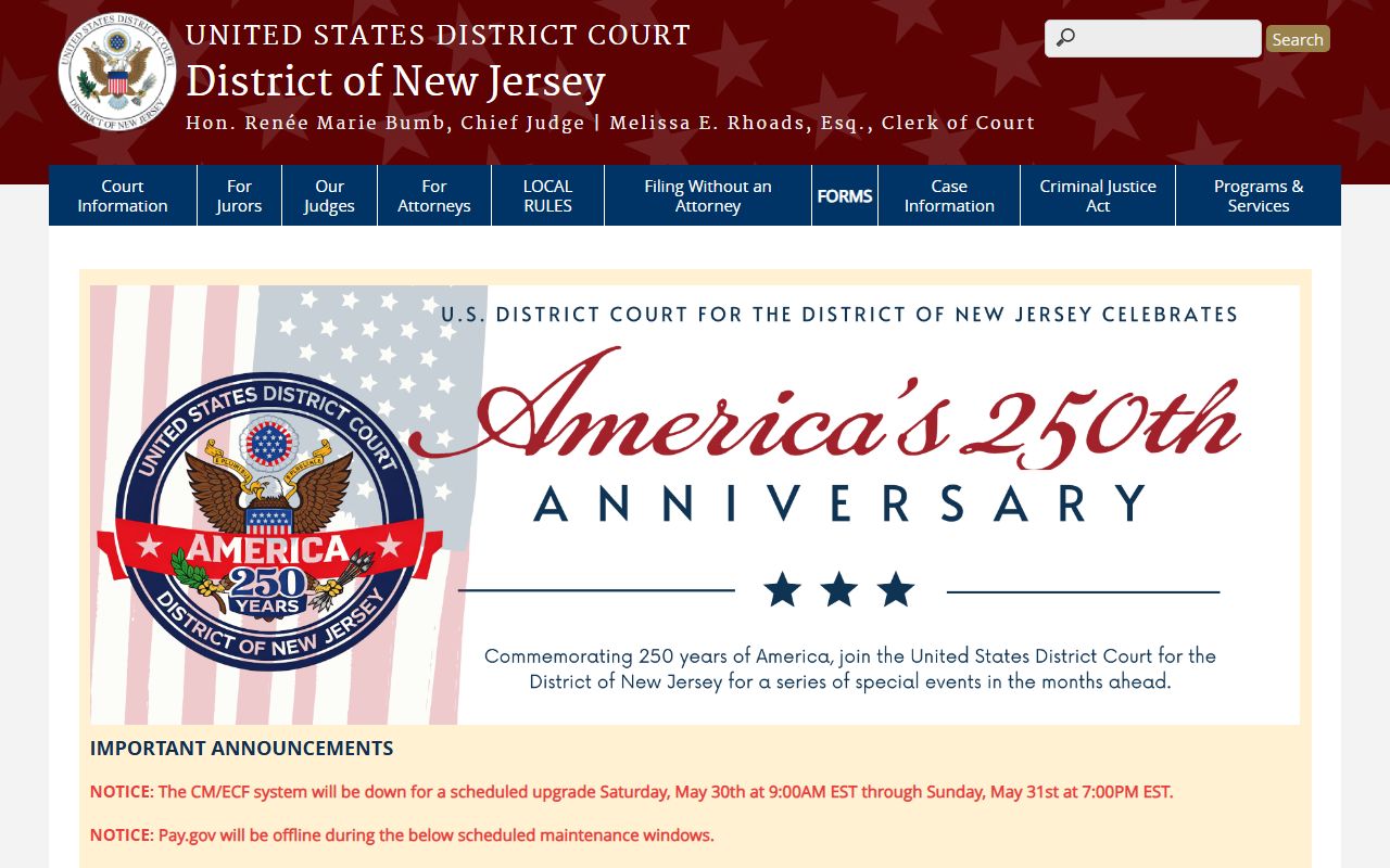U.S. District Court for the District of New Jersey for Burlington County federal court records