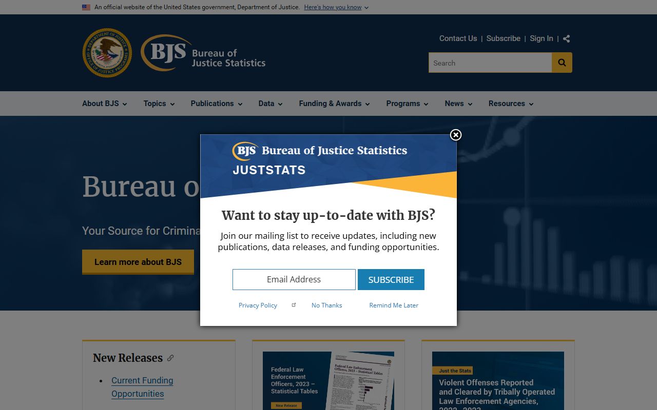 Bureau of Justice Statistics jail and prison data page used for Burlington County inmate population context
