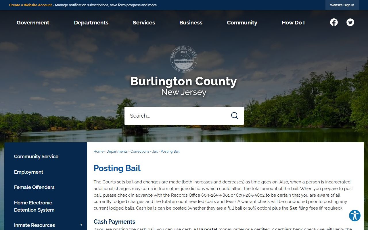 Burlington County posting bail page for inmate records