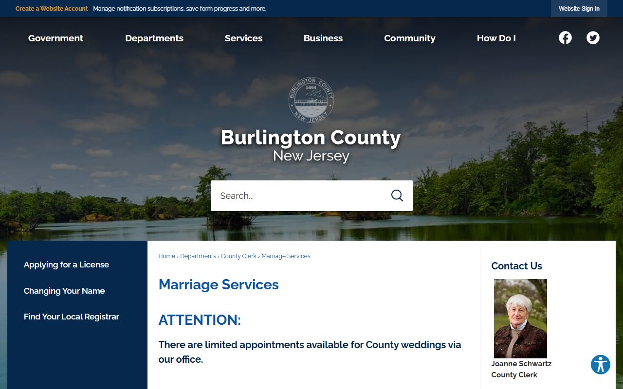 Burlington County Clerk marriage and officiation services for marriage records
